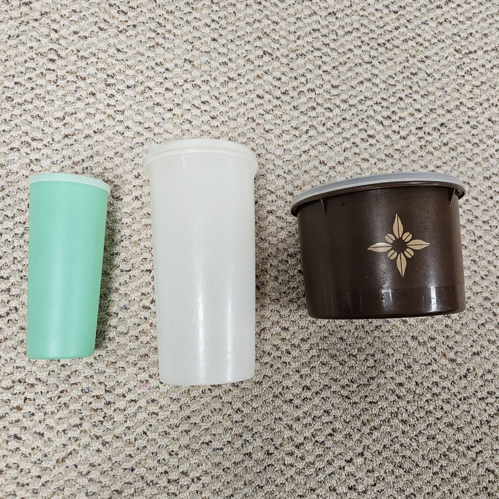 Vintage Tupperware Lot of 3 Plastic Containers Cups & Bowl with Lids Retro